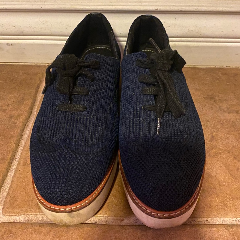 Zara Navy Fabric Loafers